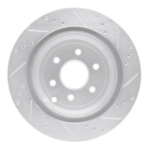 Nissan Pathfinder Brake Rotor (1) - Rear Left - R1 Concepts - Drilled & Slotted - Silver - `05-`12
